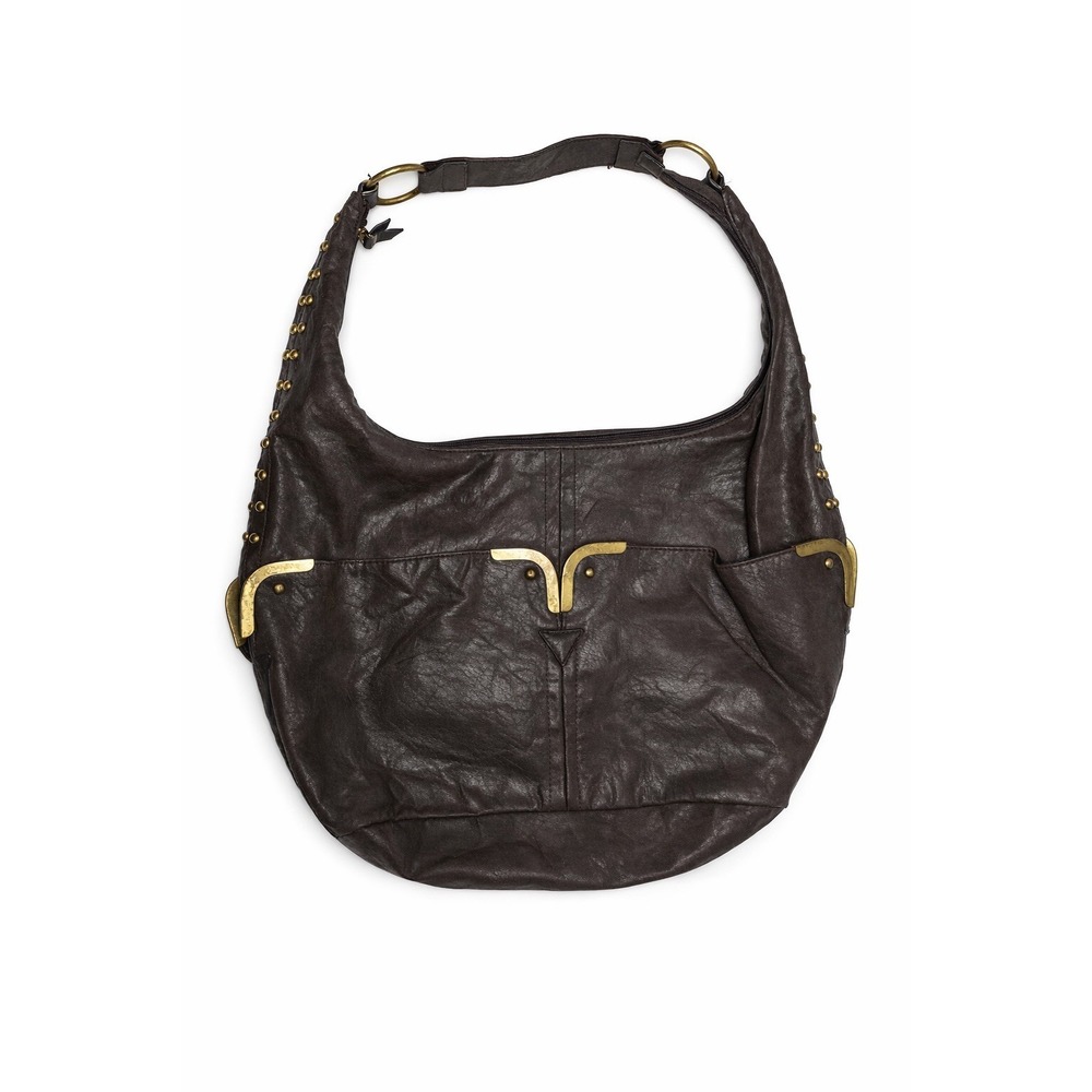 Vtg Y2k Brown Leather Hobo Shoulder Bag Slouchy Boho Large Studded Bueno DAMAGED - Picture 3 of 13